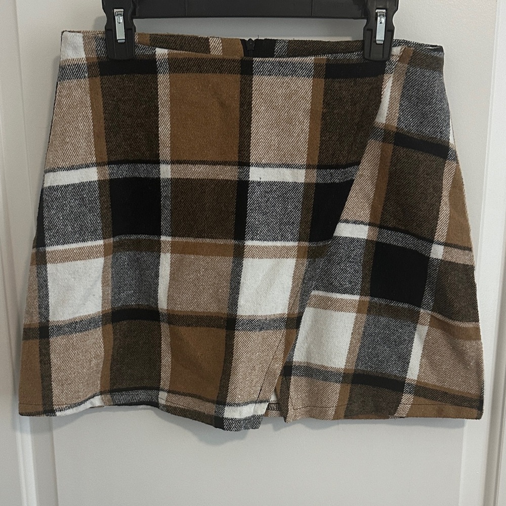 Plaid A-Line Skirt - Brown and Black